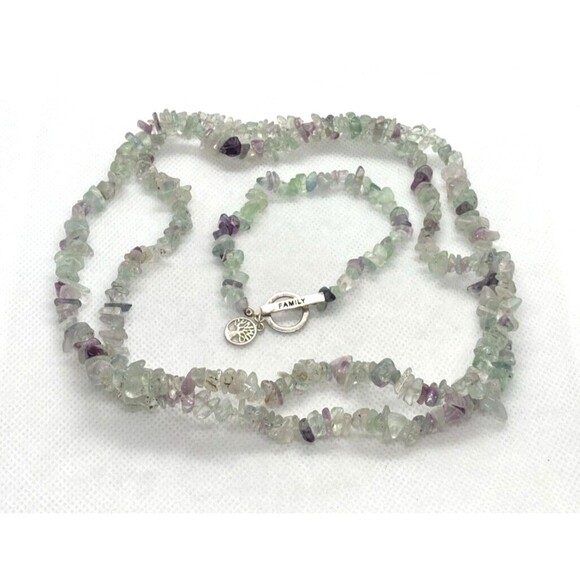 Fluorite Chip Stone 34''‎ Necklace & Matching 7.5'' Bracelet Set Sterling Silver - Picture 1 of 11